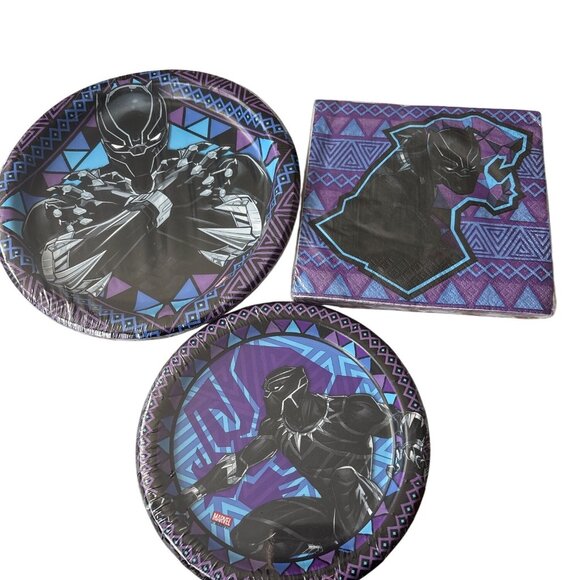 Marvel Avengers Black Panther Party Supplies Set, Dinner Dessert Plates, Napkins - Picture 1 of 7